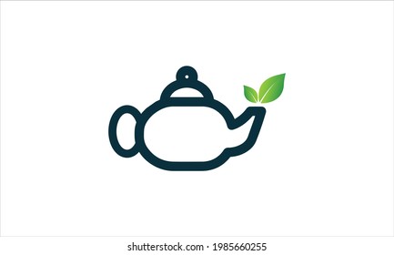 Tea pot  with leaf icon logo or eco gren tea  dsign illustration symbol