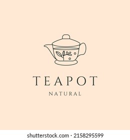 Tea Pot Leaf Line Art Logo Vector Symbol Illustration Design