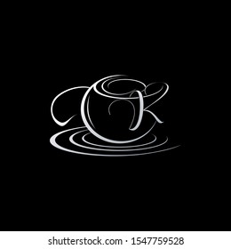 Tea Pot Letter K logo. Creative design concept tea pot line shape with letter K for restaurant, cafe, brand identity