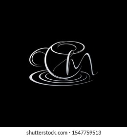 Tea Pot Letter M logo. Creative design concept tea pot line shape with letter M for restaurant, cafe, brand identity