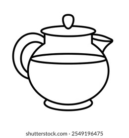 Icono de la línea de la olla de té, Vector de la olla de agua, ilustración del contorno de la caldera de la bebida caliente, icono del arte de la línea de la olla de café