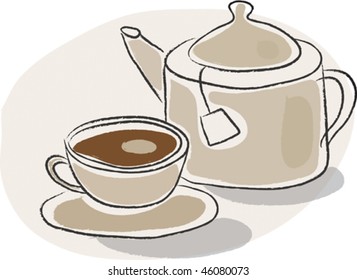 Tea pot and mug