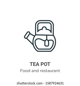 Tea pot outline vector icon. Thin line black tea pot icon, flat vector simple element illustration from editable food and restaurant concept isolated on white background