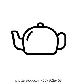 Tea pot outlined icon isolated on white background. Cookware and kitchen utensil vector illustrations.