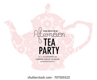 Tea Pot Tea Party Invitation Card Template Vector/illustration