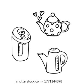 Tea pot set icon doodle isolated