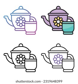 Tea pot set toys icon design in four variation color