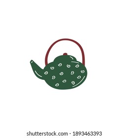 Teebeutel-Schild. Wasserpfeife-Symbol. Küchengeschirr. Vektorfarbige Flachdoodgrafik