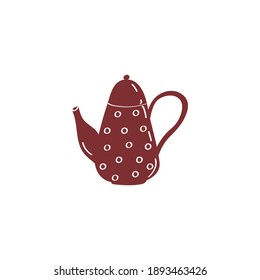 Tea pot sign. Kettle icon. Kitchenware element. Vector colored flat doodle illustration