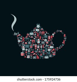 Tea pot silhouette created from retro style flat icon. 