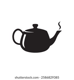 Tea pot with steam logo design concept. Vintage tea pot silhouette simple illustration, vector.