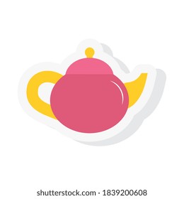 Tea pot sticker and flat style icon design, Time drink breakfast and beverage theme Vector illustration