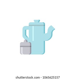 Tea pot and sugar bowl flat icon, vector sign, colorful pictogram isolated on white. Teapot kettle symbol, logo illustration. Flat style design