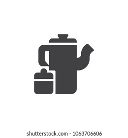 Tea pot and sugar bowl vector icon. filled flat sign for mobile concept and web design. teapot kettle simple solid icon. Symbol, logo illustration. Pixel perfect vector graphics