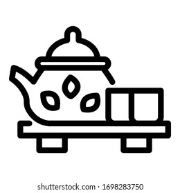 Tea pot sugar cubes icon. Outline tea pot sugar cubes vector icon for web design isolated on white background