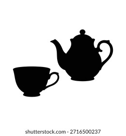 Teekanne und Teetasse Silhouette Vektor flache Illustration Design.