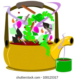 Tea pot.  Teapot brewing herbal tea.