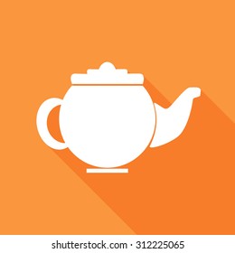 Tea pot and tee cup icons set. Vector Illustration eps10. Flat icon with long shadow. 