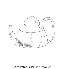 Tea pot of transparent glass simple doodle outline vector illustration, kitchen utensil for making hot drinks tea, coffee, hand drawn design element
