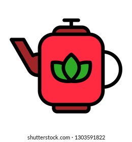 Tea pot vector, Chinese lunar new year filled icon, editable outline