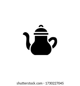 Icono de vector de olla de té en el diseño plano sólido negro aislado en fondo blanco