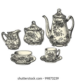 Tea pot  - vintage engraved illustration - Catalog of a French department store - Paris 1909