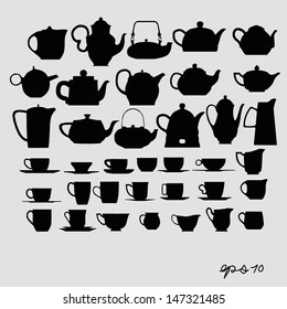 Tea pots and tea cups vector