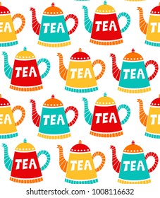 Tea pots cute colorful simple seamless vector pattern