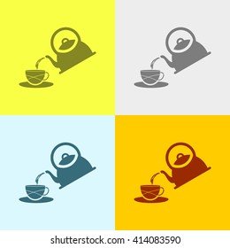 Tea Pots Kettle & Cup Icon on Four Different Backgrounds. Eps-10.