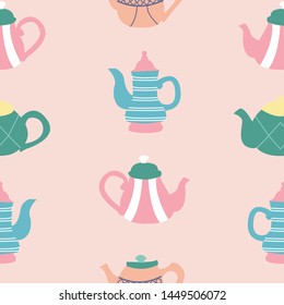 Tea pots in a seamless pattern design, that can be used both on the web or in print for surface design