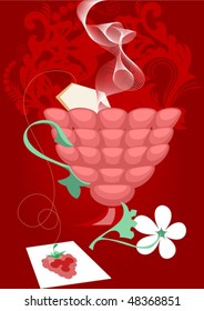 Tea poured into a cup in the form of raspberry
