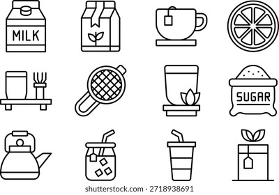 Conjunto de iconos de preparación de té para el diseñador.