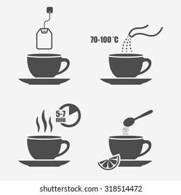 Tea preparation instruction isolated vector design elements, Instruction of making tea in bag manual elements