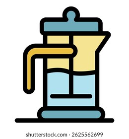 Tea press icon. Outline tea press vector icon color flat isolated