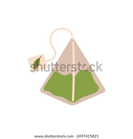 Tea pyramid. Vector illustration of tea bag with green tea drawn by rui in cartoon style