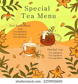 Tea realistic advertising composition. Suitable for cafes, restaurants, shops. Vector illustration EPS10