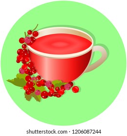 Tea with red currants in a glass cup. Icon flat cup tea. Currant tea in the vector. Drink in EPS 10