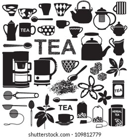 Tea related silhouette symbols