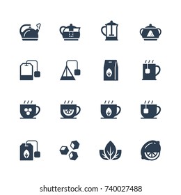 Tea related vector icon set in glyph style