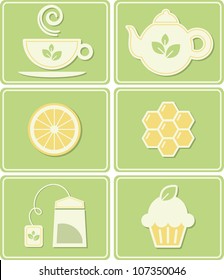 Tea related vector icons set