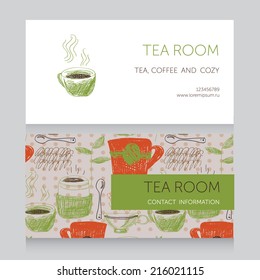 tea room business card template, vector illustration