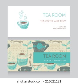 tea room business card template, vector illustration