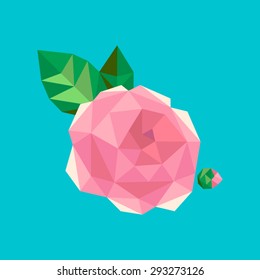 Tea rose flower. Abstract low poly design. Vector illustration.