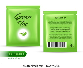 Tea Sachet Package Design Template Isolated On White Backgrpound. Realistic Tea Pack Bag.