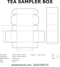 Tea Sampler Box Die Cut Template Packaging Design Technical Drawing Vector
