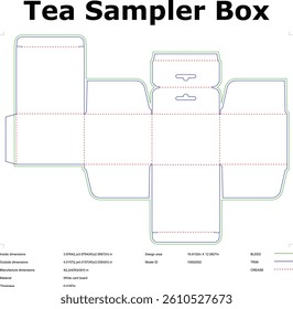 Tea Sampler Box Packaging Die Cut Template Vector For Mockup And Production
