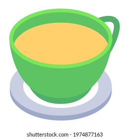 Tea with saucer icon, editable isometric vector 