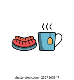 Tea and sausage set food icon vector basic design simple and modern concept graphic