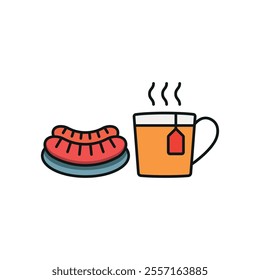 Tea and sausage set food icon vector basic design simple and modern concept graphic