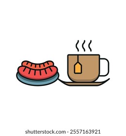 Tea and sausage set food icon vector basic design simple and modern concept graphic